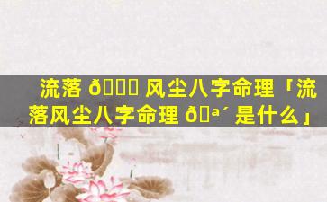 流落 💐 风尘八字命理「流落风尘八字命理 🪴 是什么」